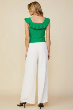 SKIES ARE BLUE Sleeveless Tops*Ruffle Detail Knit Top Kelly-green