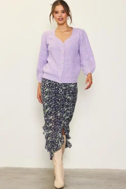 SKIES ARE BLUE Skirts*Ruffle Detail Slit Midi Skirt Black-lavender