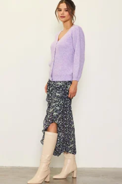 SKIES ARE BLUE Skirts*Ruffle Detail Slit Midi Skirt Black-lavender