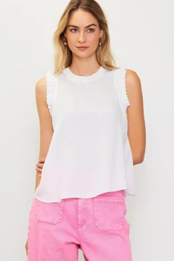 SKIES ARE BLUE Sleeveless Tops*Ruffle Detail Woven Top Offwhite