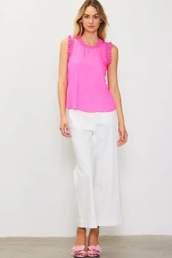 SKIES ARE BLUE Sleeveless Tops*Ruffle Detail Woven Top Candypink
