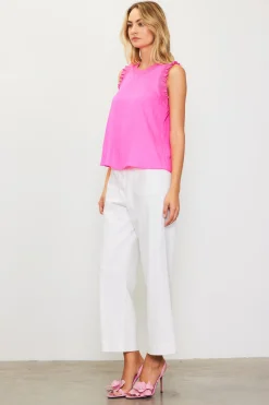 SKIES ARE BLUE Sleeveless Tops*Ruffle Detail Woven Top Candypink