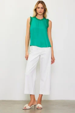 SKIES ARE BLUE Sleeveless Tops*Ruffle Detail Woven Top Kelly-green
