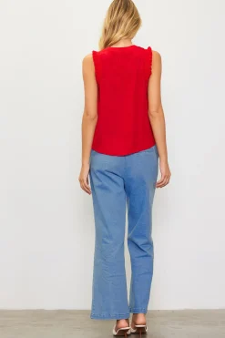 SKIES ARE BLUE Sleeveless Tops*Ruffle Detail Woven Top Radiantred