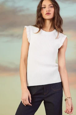 SKIES ARE BLUE Sleeveless Tops*Ruffle Sleeve Knit Top Offwhite