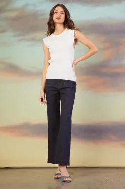 SKIES ARE BLUE Sleeveless Tops*Ruffle Sleeve Knit Top Offwhite