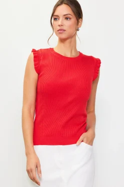 SKIES ARE BLUE Sleeveless Tops*Ruffle Sleeve Knit Top Poppyred