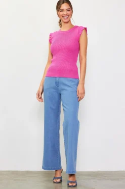 SKIES ARE BLUE Sleeveless Tops*Ruffle Sleeve Knit Top Pinkmagnolia