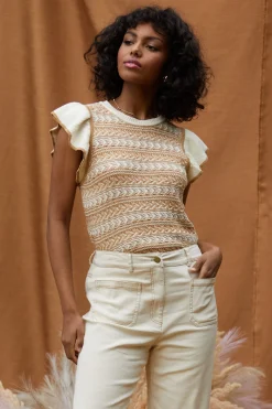 SKIES ARE BLUE Short Sleeve Tops|Sweaters*Ruffle Sleeve Sweater Tuscantan