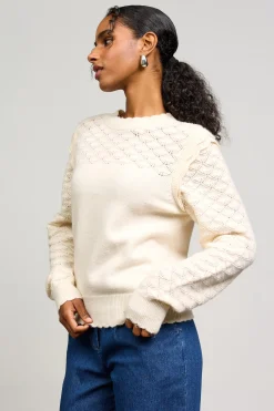SKIES ARE BLUE Sweaters*Ruffled Sleeve Pointelle Sweater Cream