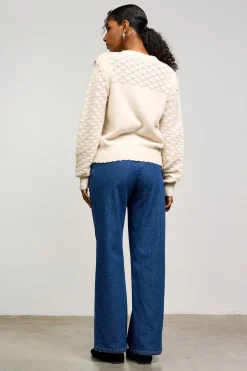 SKIES ARE BLUE Sweaters*Ruffled Sleeve Pointelle Sweater Cream
