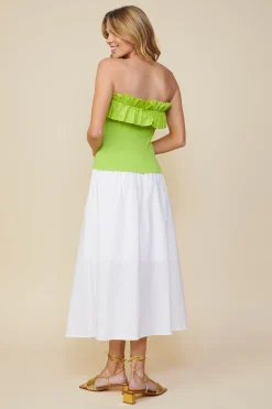 SKIES ARE BLUE Sleeveless Tops*Ruffled Strapless Top Limegreen