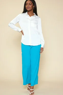 SKIES ARE BLUE Blouses|Long Sleeve Tops*Satin Button Down Shirt Offwhite