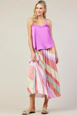 SKIES ARE BLUE Sleeveless Tops*Satin Lace Cami Top Mulberry