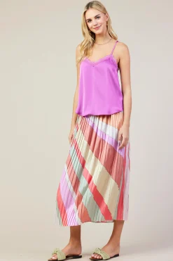 SKIES ARE BLUE Sleeveless Tops*Satin Lace Cami Top Mulberry