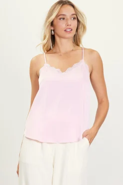 SKIES ARE BLUE Sleeveless Tops*Satin Lace Detail Cami Petalpink