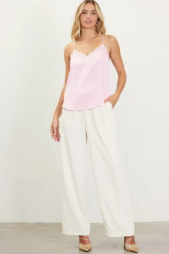 SKIES ARE BLUE Sleeveless Tops*Satin Lace Detail Cami Petalpink