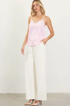 SKIES ARE BLUE Sleeveless Tops*Satin Lace Detail Cami Petalpink