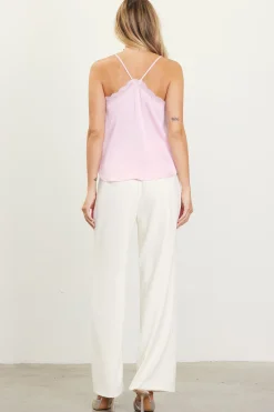 SKIES ARE BLUE Sleeveless Tops*Satin Lace Detail Cami Petalpink