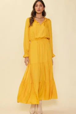 SKIES ARE BLUE Maxi Dresses*Satin Ruffled Maxi Dress Marigold