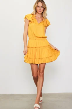 SKIES ARE BLUE Mini Dresses*Satin Ruffled Sleeve Mini Dress Marigold