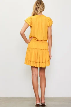 SKIES ARE BLUE Mini Dresses*Satin Ruffled Sleeve Mini Dress Marigold