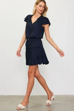 SKIES ARE BLUE Mini Dresses*Satin Ruffled Sleeve Mini Dress Navy