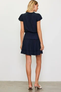 SKIES ARE BLUE Mini Dresses*Satin Ruffled Sleeve Mini Dress Navy
