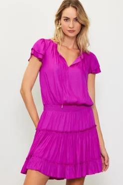 SKIES ARE BLUE Mini Dresses*Satin Ruffled Sleeve Mini Dress Orchid