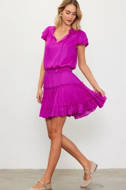 SKIES ARE BLUE Mini Dresses*Satin Ruffled Sleeve Mini Dress Orchid