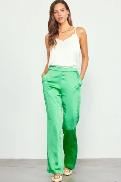 SKIES ARE BLUE Pants*Satin Straight Leg Pant Spearmint