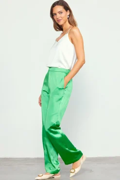SKIES ARE BLUE Pants*Satin Straight Leg Pant Spearmint