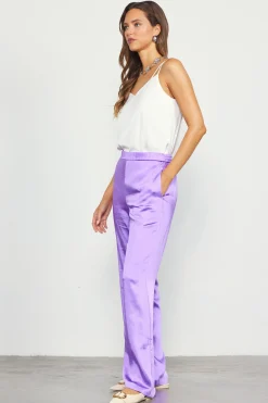 SKIES ARE BLUE Pants*Satin Straight Leg Pant Mindfulmauve