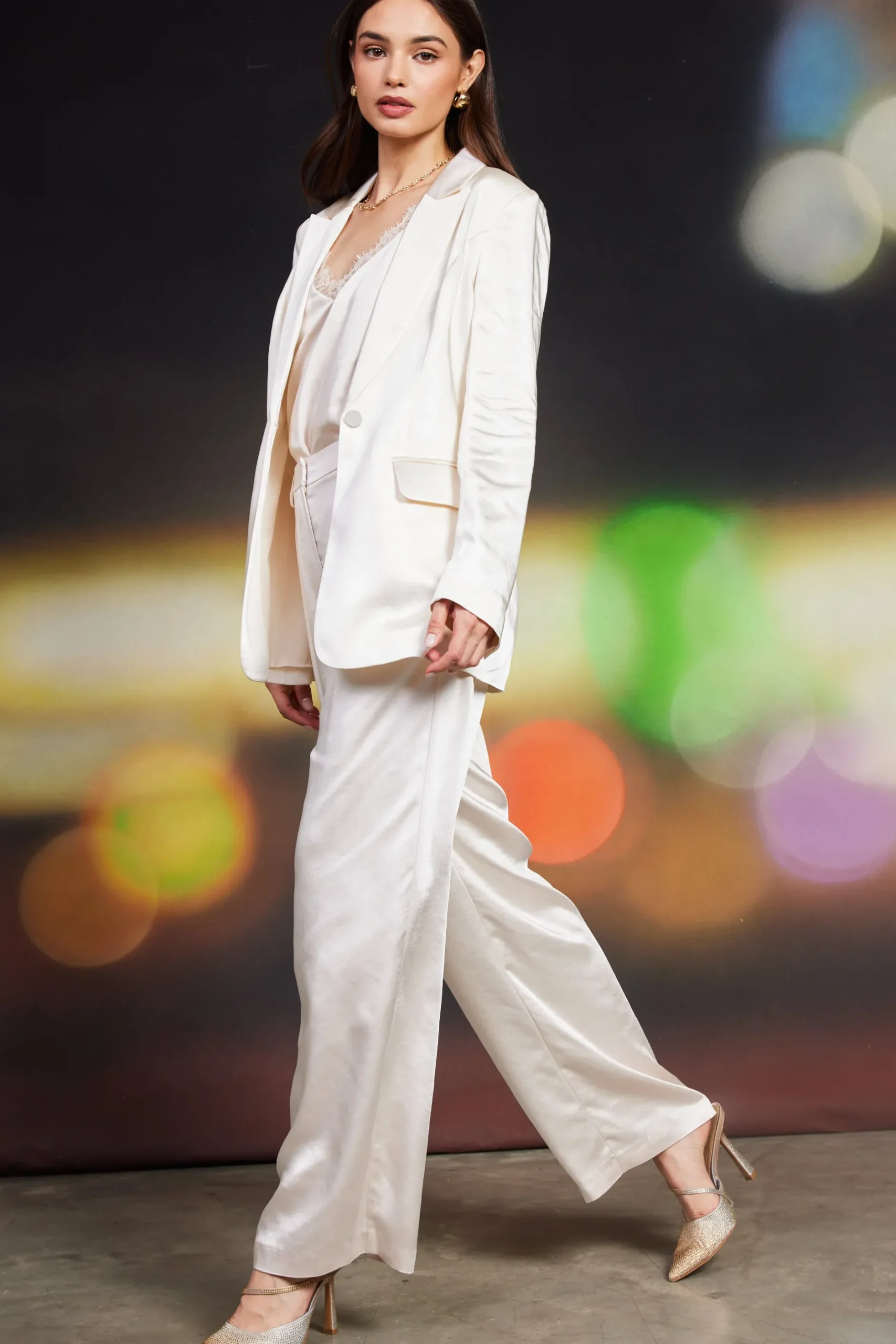 SKIES ARE BLUE Blazers*Satin Tailored Blazer Cream