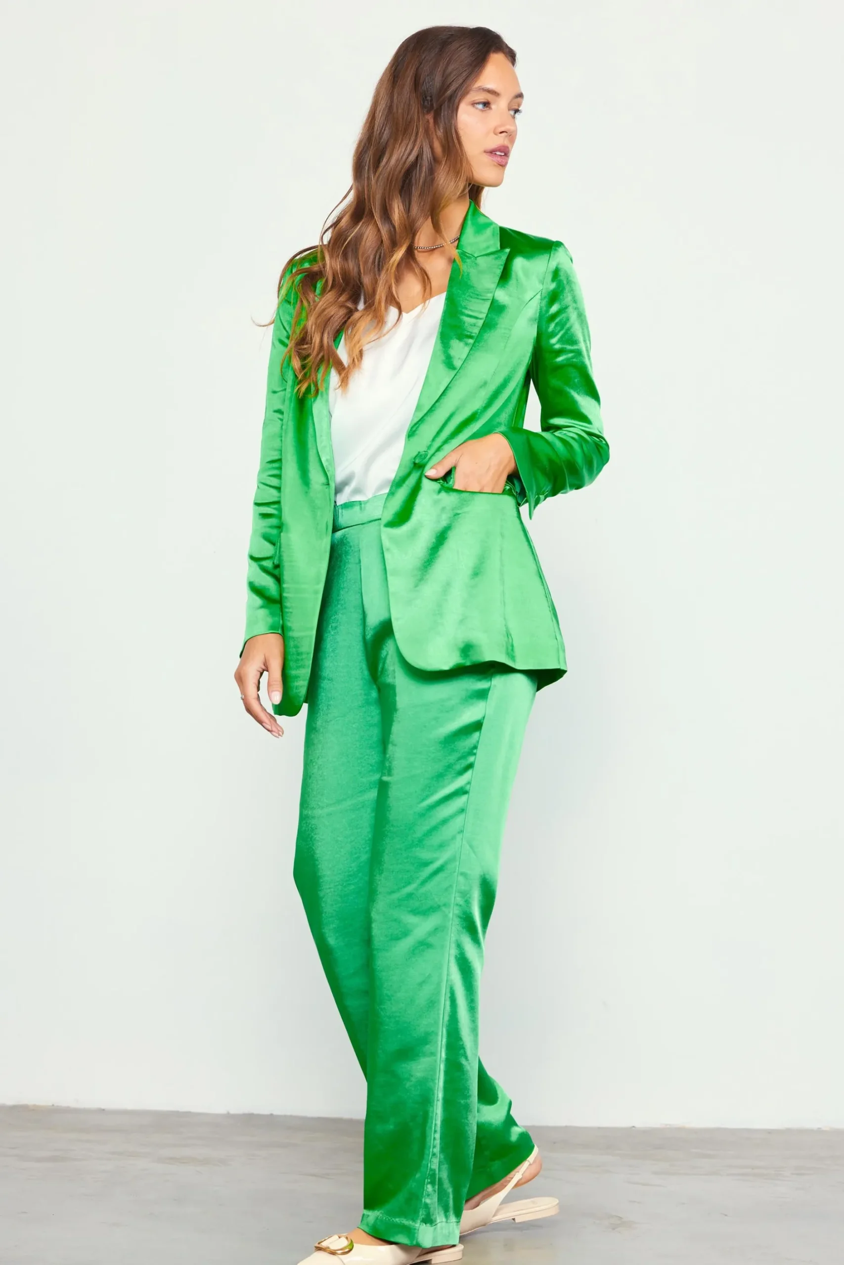 SKIES ARE BLUE Blazers*Satin Tailored Blazer Spearmint
