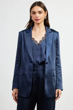 SKIES ARE BLUE Blazers*Satin Tailored Blazer Navy