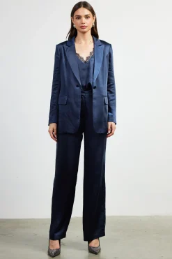 SKIES ARE BLUE Blazers*Satin Tailored Blazer Navy