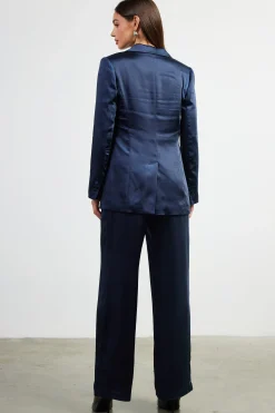 SKIES ARE BLUE Blazers*Satin Tailored Blazer Navy