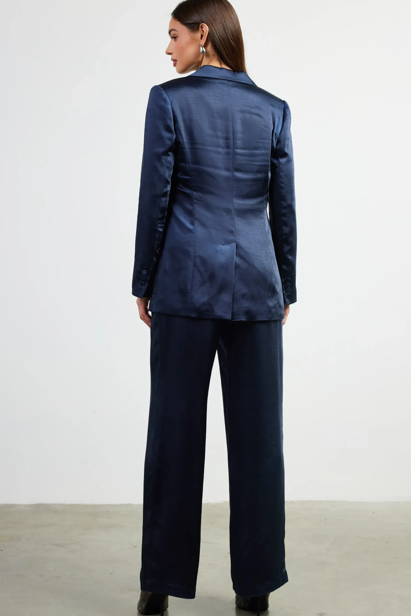 SKIES ARE BLUE Blazers*Satin Tailored Blazer Navy