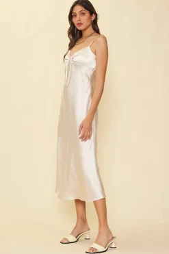 SKIES ARE BLUE Midi Dresses*Satin Tie Front Slip Dress Champagne