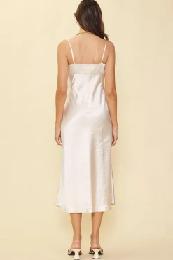 SKIES ARE BLUE Midi Dresses*Satin Tie Front Slip Dress Champagne