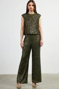SKIES ARE BLUE Sleeveless Tops*Sequin Bubble Muscle Tank Olive