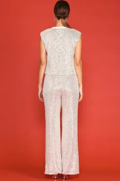 SKIES ARE BLUE Sleeveless Tops*Sequin Bubble Muscle Tank Champagne