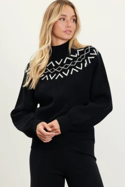 SKIES ARE BLUE Sweaters*Sequin Detail Fair Isle Sweater Black-cream