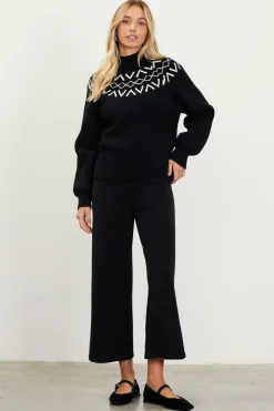 SKIES ARE BLUE Sweaters*Sequin Detail Fair Isle Sweater Black-cream