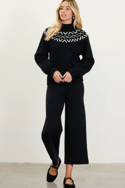 SKIES ARE BLUE Sweaters*Sequin Detail Fair Isle Sweater Black-cream