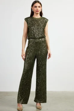 SKIES ARE BLUE Pants*Sequin Flared Pants Olive