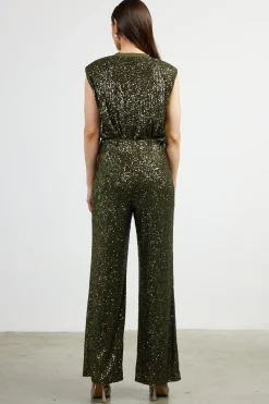 SKIES ARE BLUE Pants*Sequin Flared Pants Olive