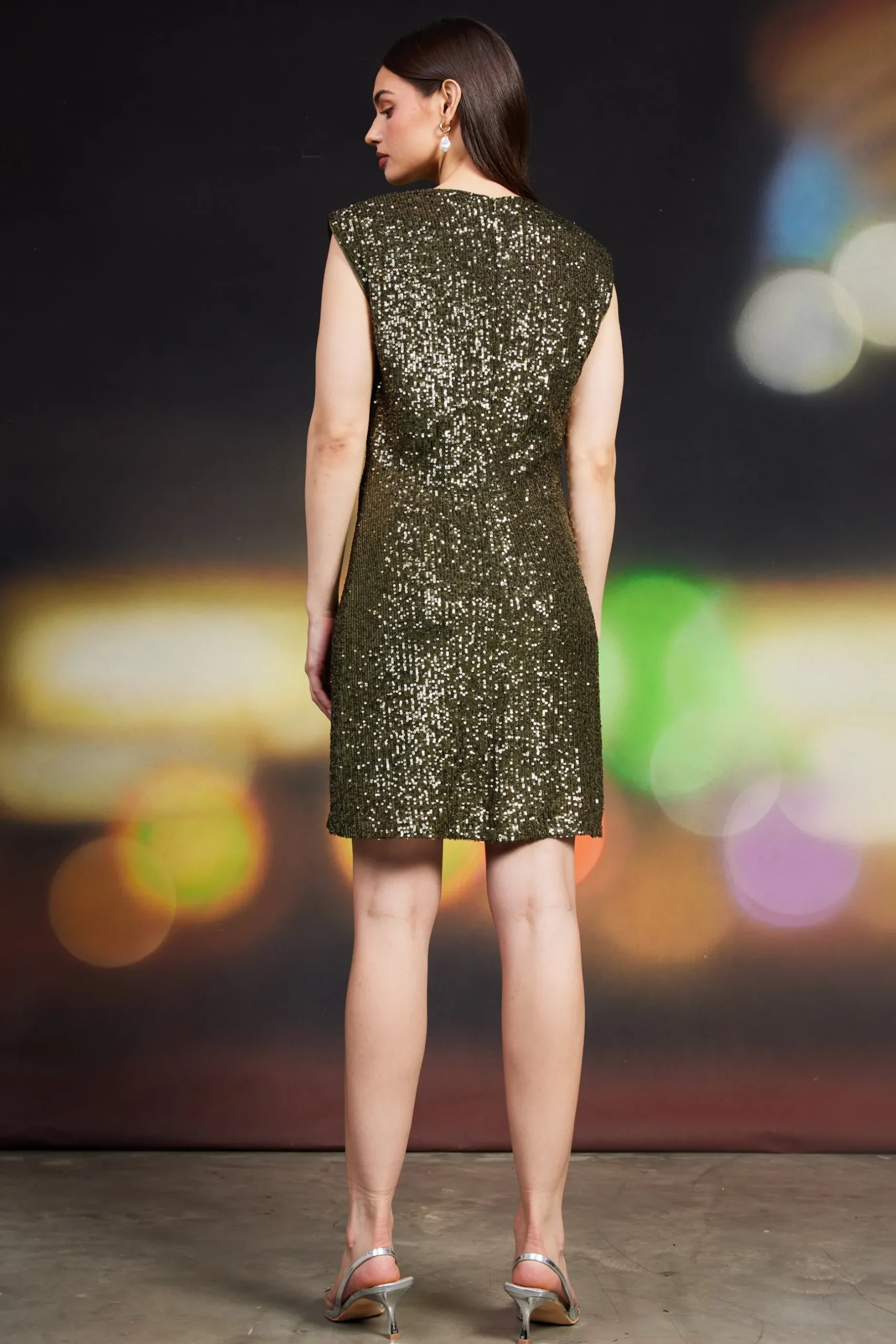 SKIES ARE BLUE Mini Dresses*Sequin Mini Dress Olive