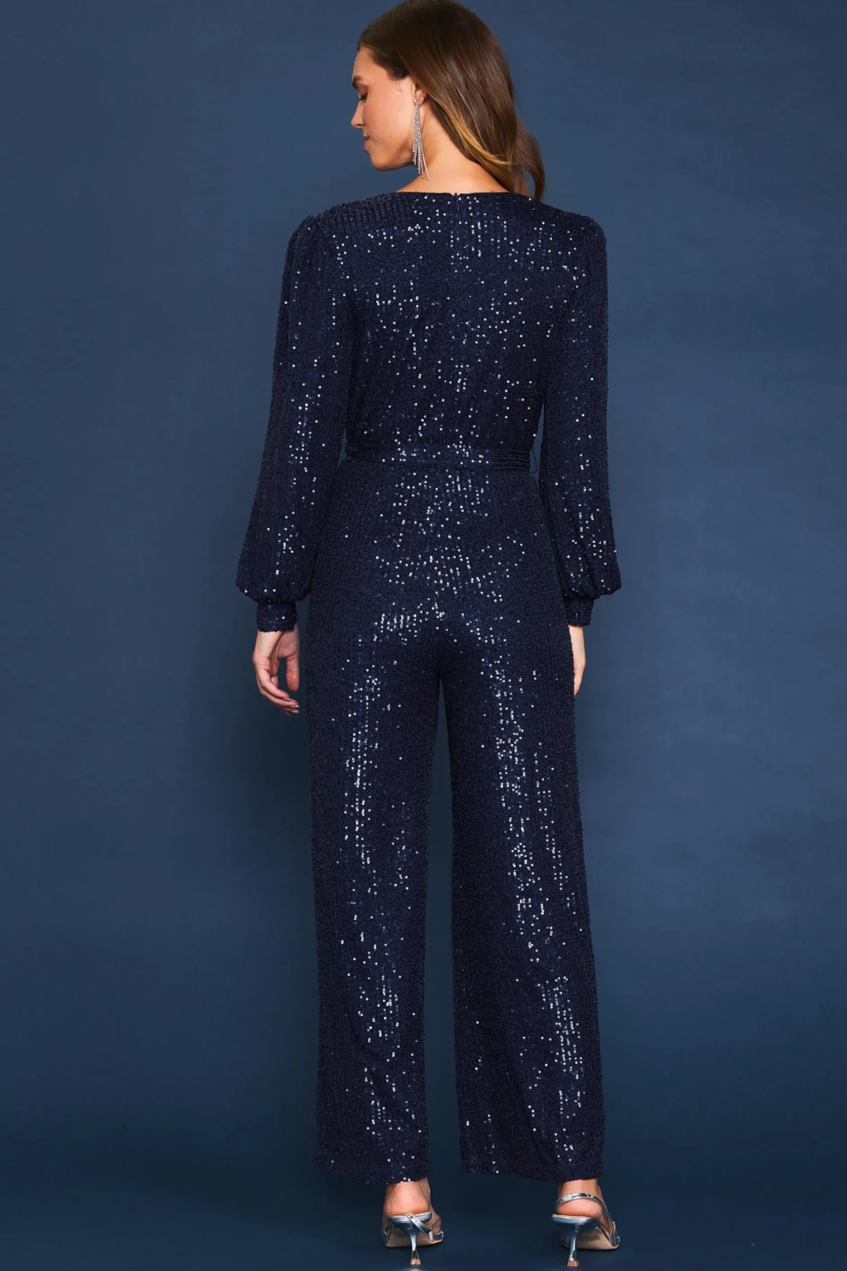 SKIES ARE BLUE Jumpsuits*Sequin Wrap Jumpsuit Navy